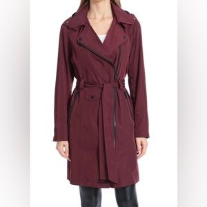 Avec Les Filles Belted Moto rain Jacket Burgundy